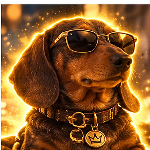 Aura wearing sunglasses, outlined in warm golden light